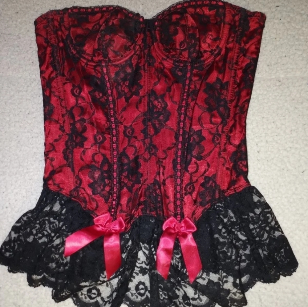 Frederick Hollywood Black and Red Lace Corset